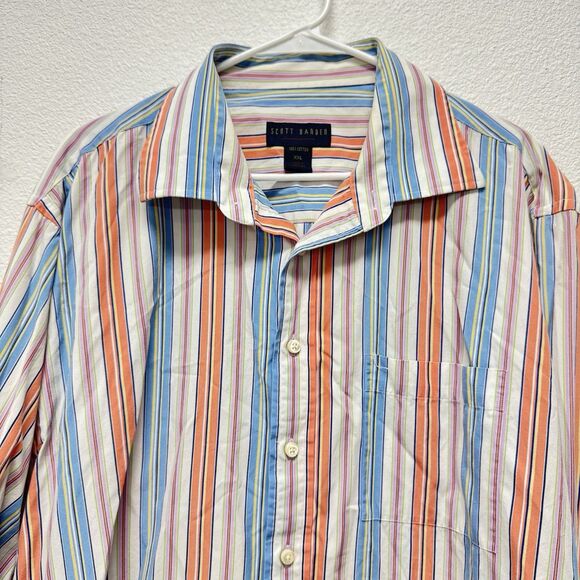 Scott Barber Shirt XXL Cotton Striped Blue Orange Long Sleeve Button - Picture 1 of 6
